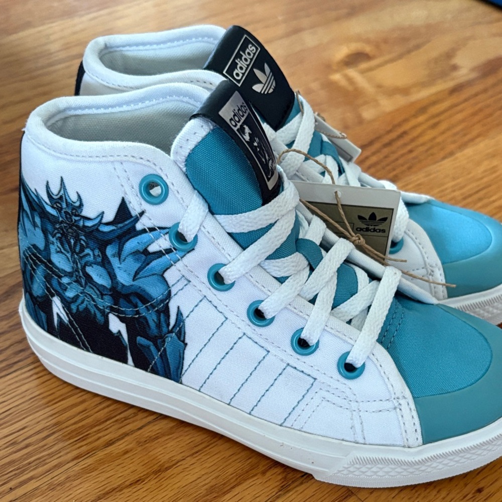 Yu-Gi-Oh! Adidas Kids High-Top Sneakers - Teal and White